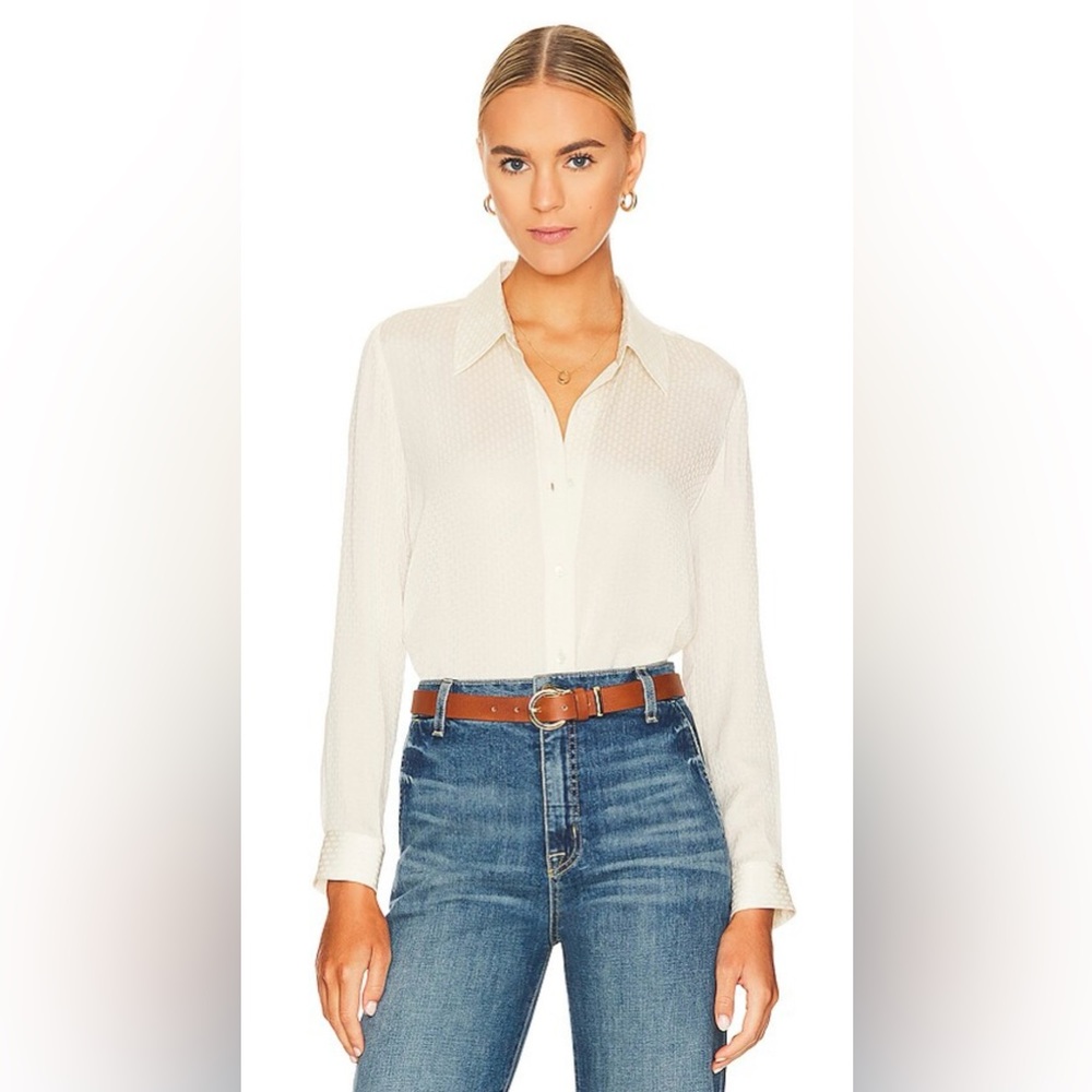 Nili Lotan ’Simone' Jacquard Ivory/Champagne Button-Down Shirt Size L